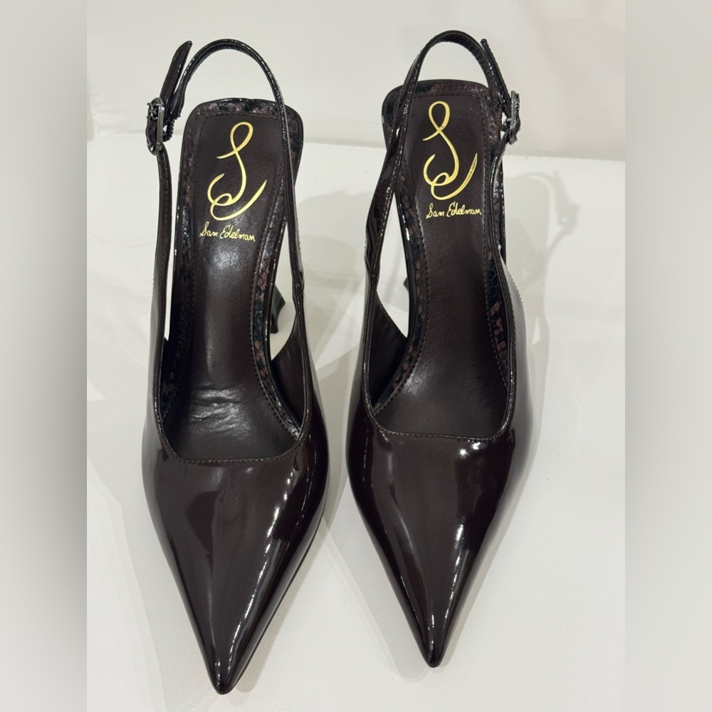 Sam Edelman Patent Leather Pointed Slingback Pumps in Dark Brown